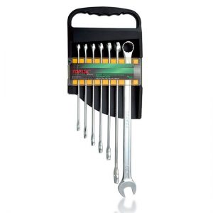 15° Offset Extra Long Combination Wrench Set - STORAGE RACK (Satin Chrome Finished)