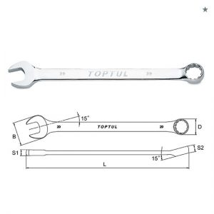 Long Combination Wrench 15° Offset - METRIC (Mirror Polished)