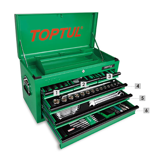 120PCS Professional Mechanical Tool Set W/6-Drawer Tool Chest - TOPTUL® Malaysia