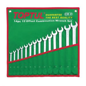 15° Offset Long Combination Wrench Set - POUCH BAG - GREEN (Satin Chrome Finished)