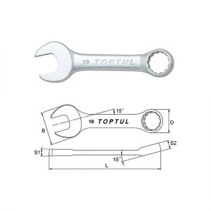 Midget Combination Wrench 15° Offset - METRIC (Satin Chrome Finished)