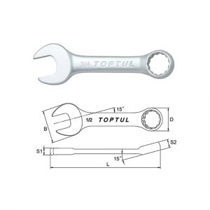 Midget Combination Wrench 15° Offset - SAE (Satin Chrome Finished)