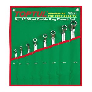 75° Offset Double Ring Wrench Set - POUCH BAG - GREEN (Satin Chrome Finished)