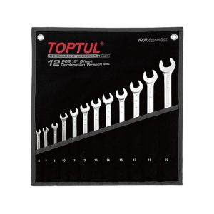 15° Offset Long Combination Wrench Set - POUCH BAG - BLACK (Satin Chrome Finished)